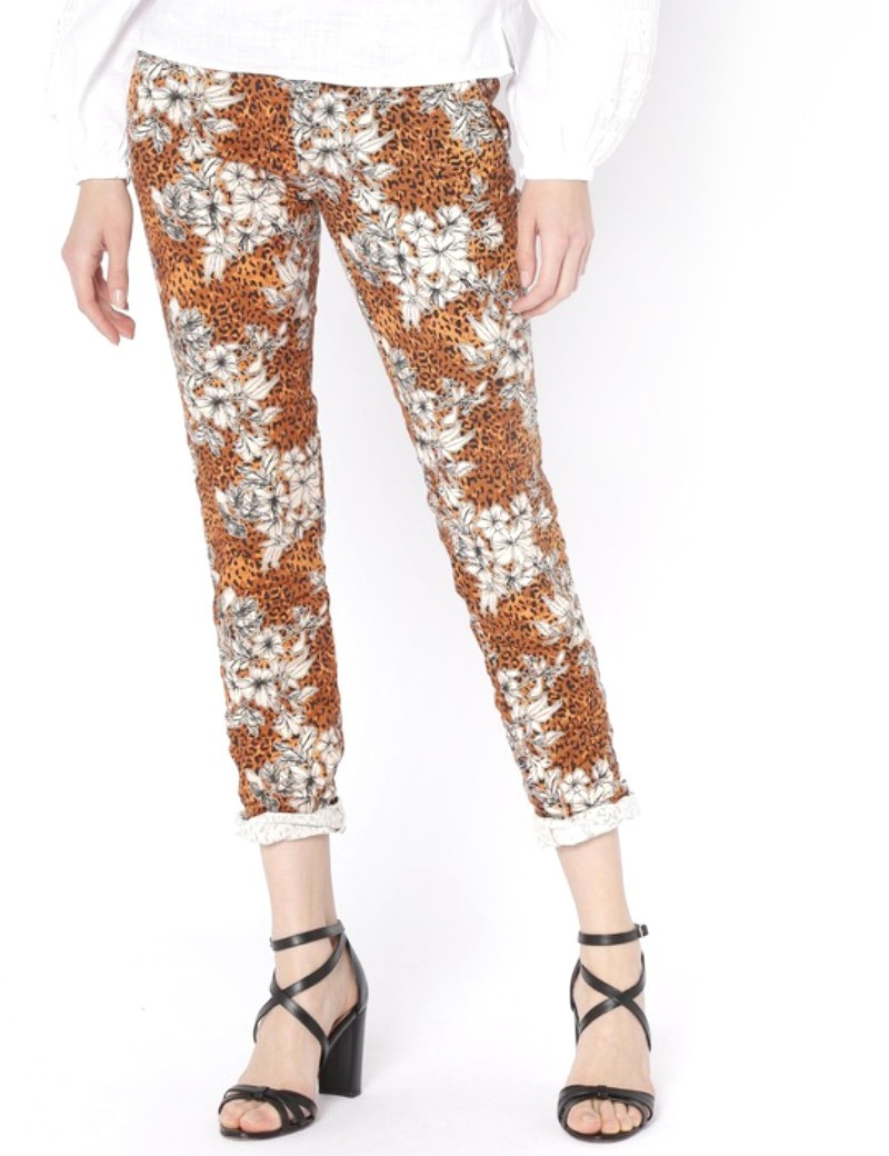 PLEASE PANTALON CHINO P07 IMPRIMÉ ANIMAL FLEUR