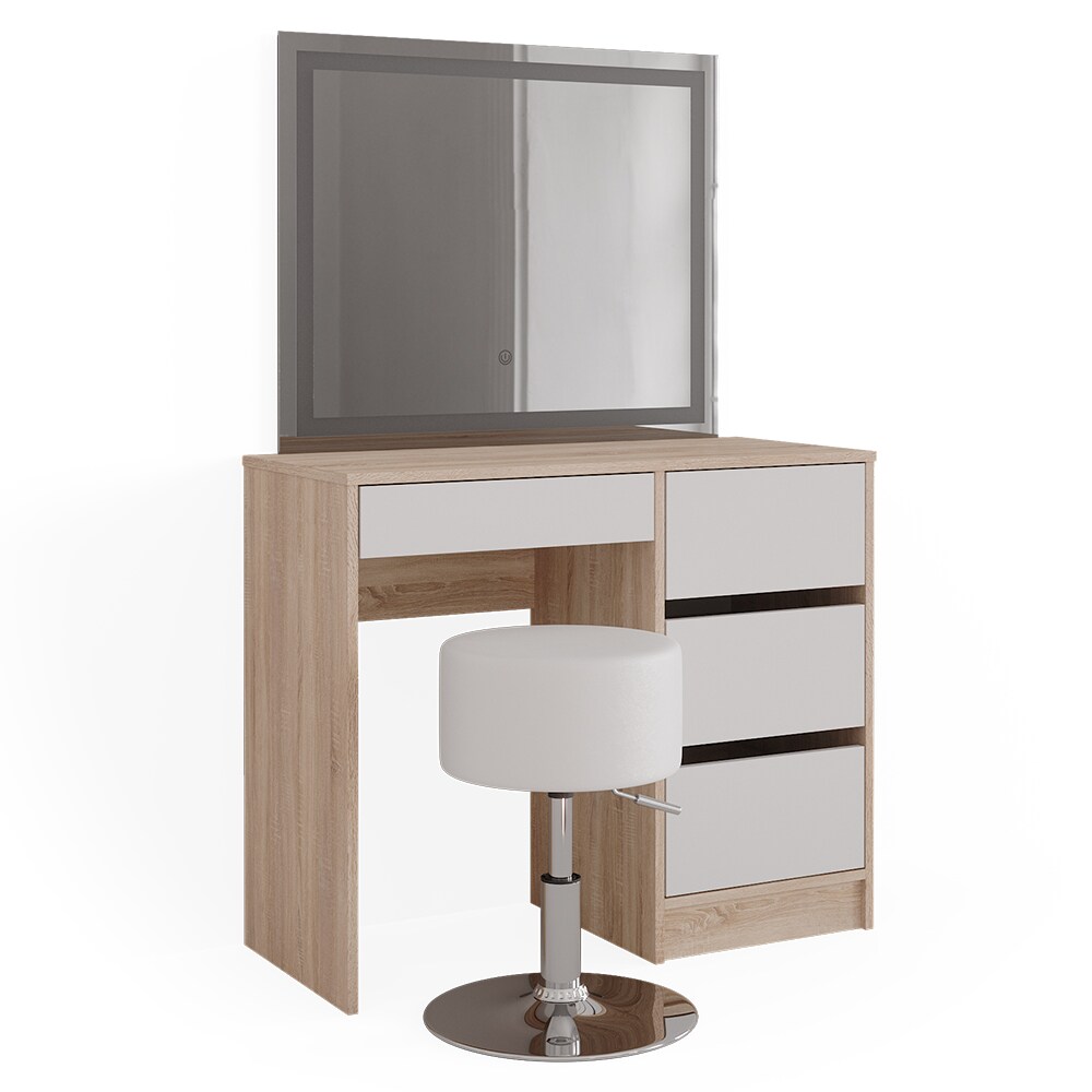 Vicco Schminktisch Sherry Sonoma Weiß 90 x 75 cm LED-Spiegel & Hocker modern