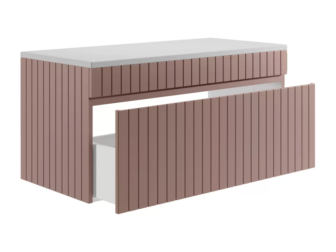 Meuble sous vasque suspendu strié rose avec planche - 100 cm - SATARA