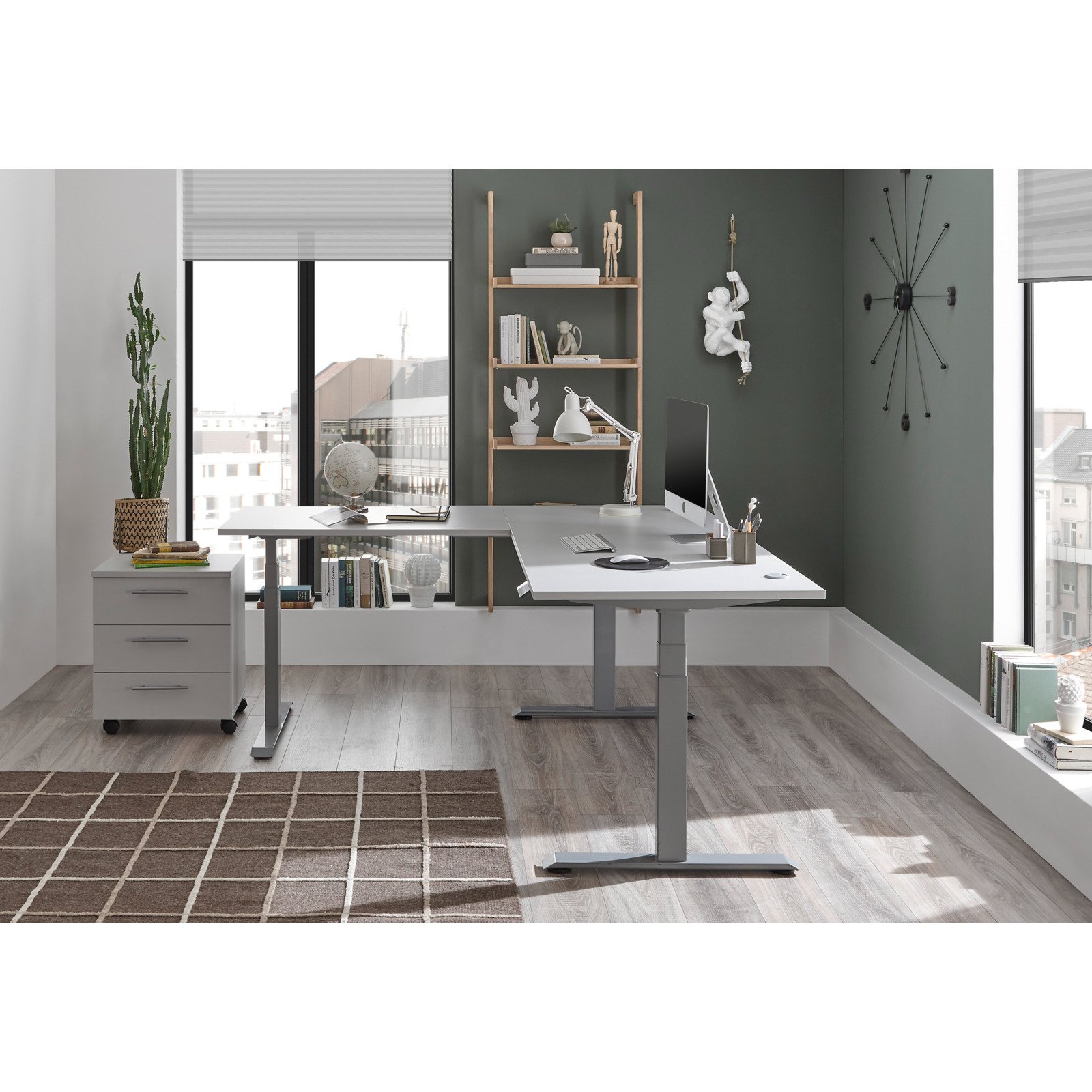 Bürotisch Flex Dekor lichtgrau 180/177 x 62-127 x 77/67 cm