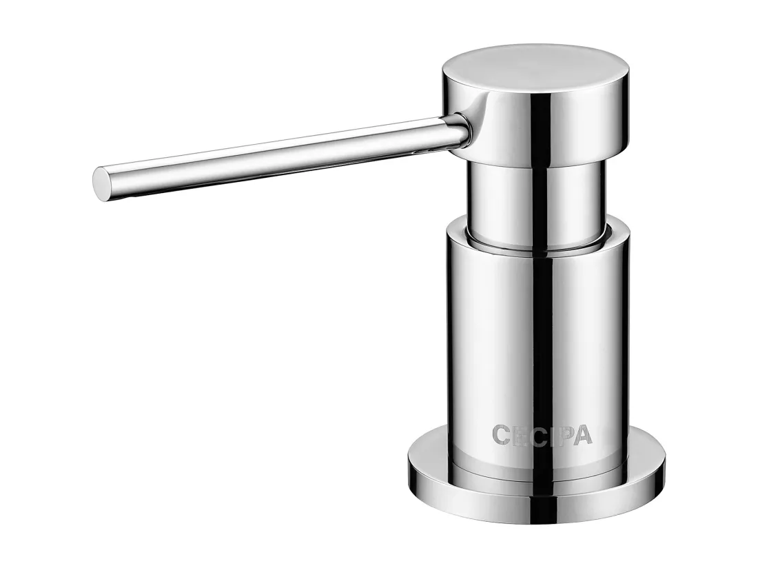 Cecipa max Distributeur de Savon de Cuisine chromé Distributeur de Savon pour Evier avec Récipient de 300ML+Tuyau d'extension en Silicone, EU Modèle
