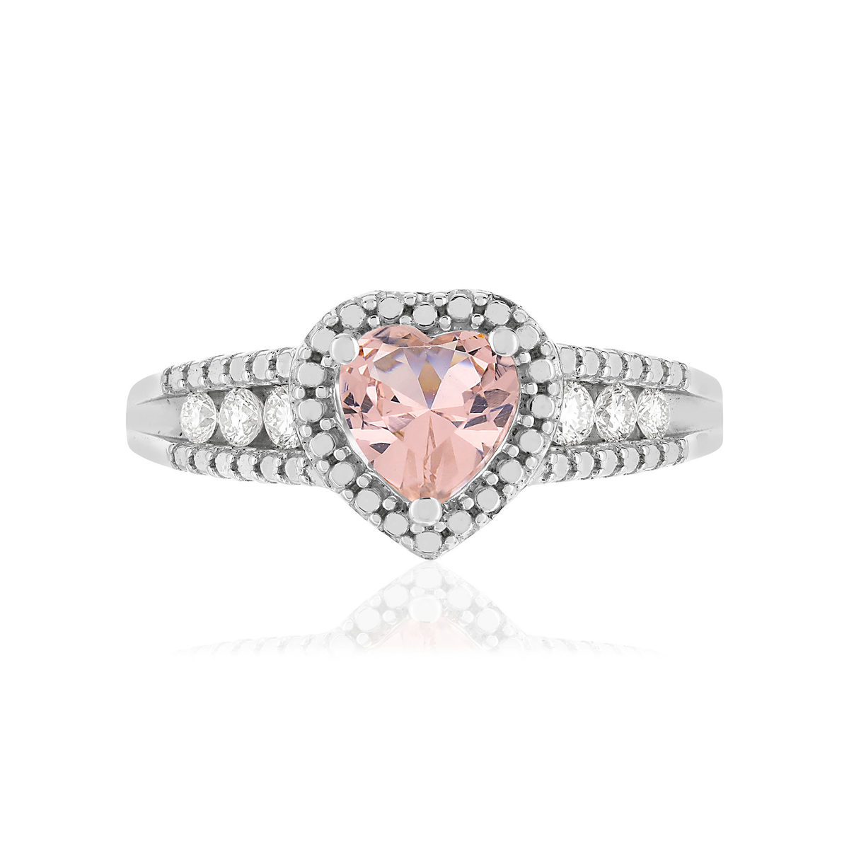 Bague argent 925 coeur morganite et diamants