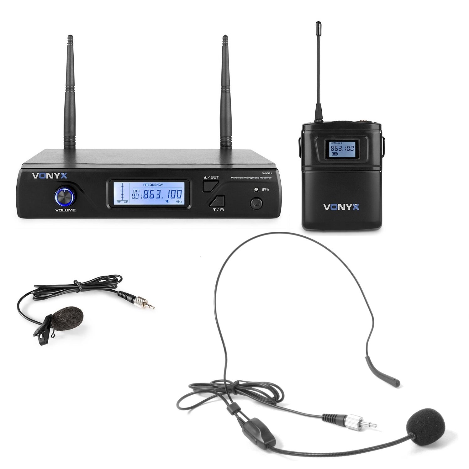 Vonyx WM61B UHF 16-kanaals draadloos microfoonsysteem (863-865 MHz)