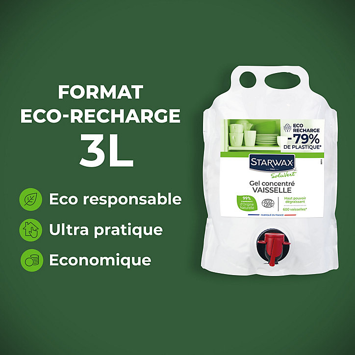 Éco-recharge gel vaisselle concentré Soluvert Starwax 3L