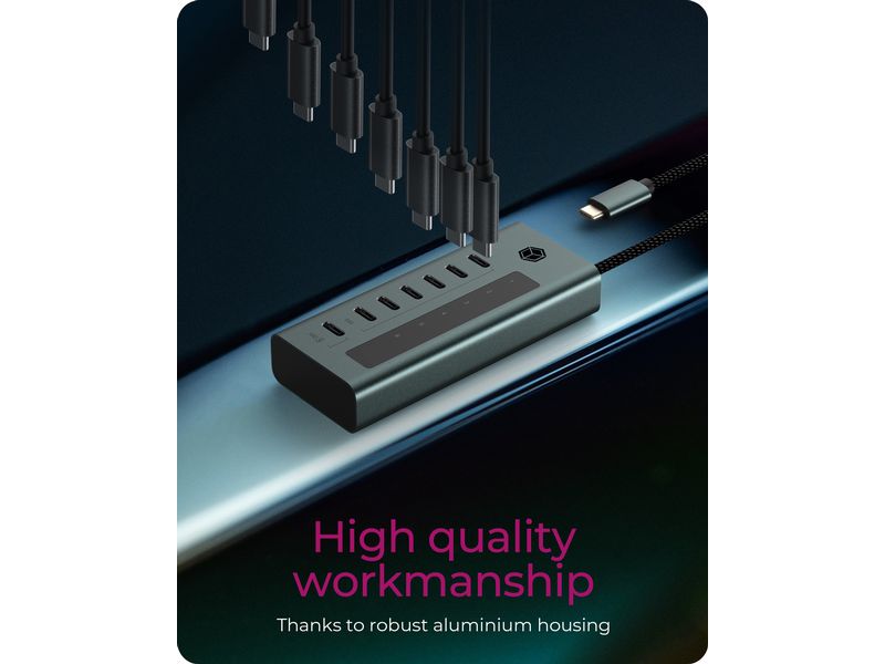 ICY BOX USB-Hub 7-Port Hub IB-HUB1457-C31 7-Port USB Type-C HUB aus hochwertigem Aluminium