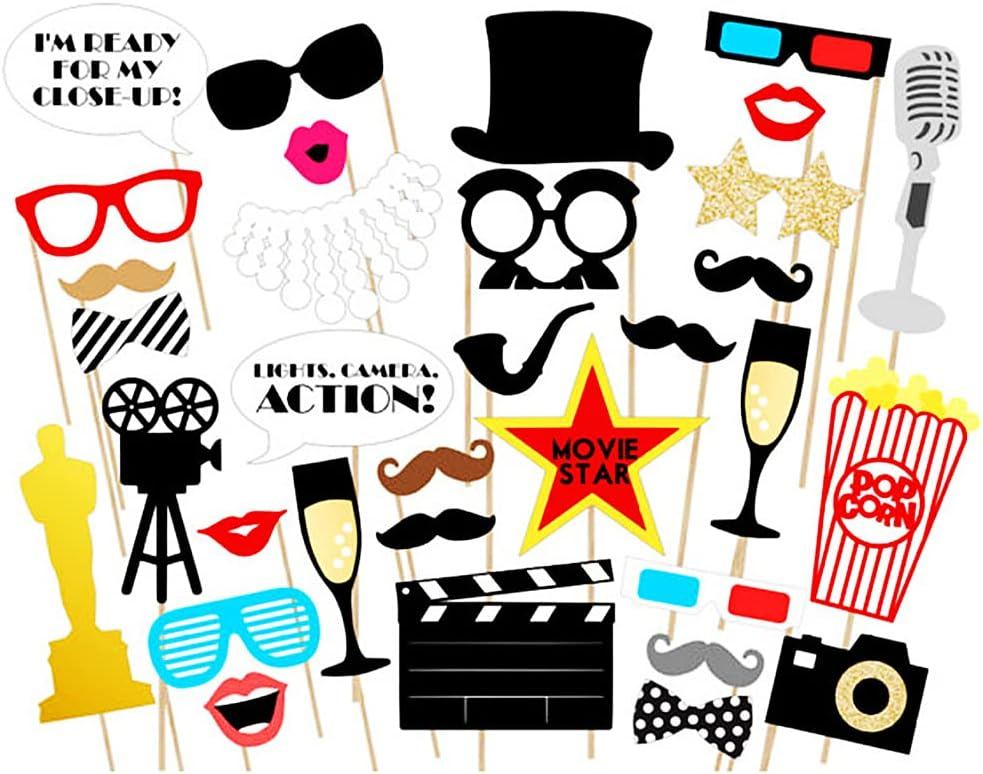 (33er Set) Photo Booth Fotorequisiten Party Foto Accessoires Dekorationen für lustige Bilder - Hollywood