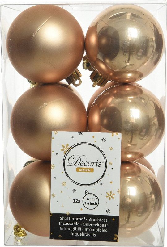 Kerstballen - Butterscotch/Wit - 24x Stuks - 6 cm - Kunststof - Glans/Mat