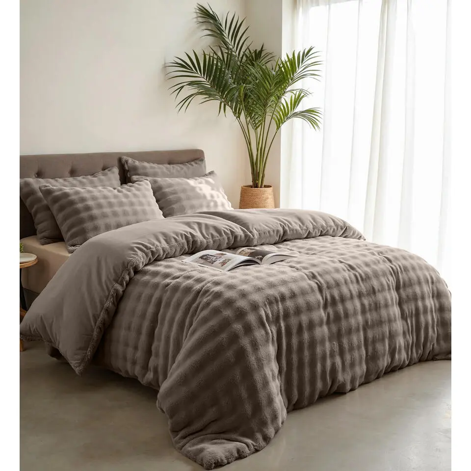 Dekbedovertrek 140x220 – Pompom Design & Warm Flanel Fleece - Taupe