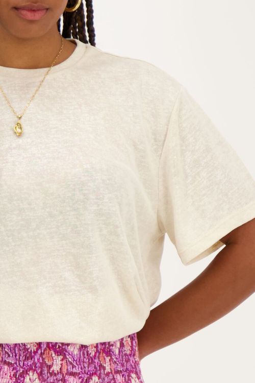 Beige T-shirt met glitter effect