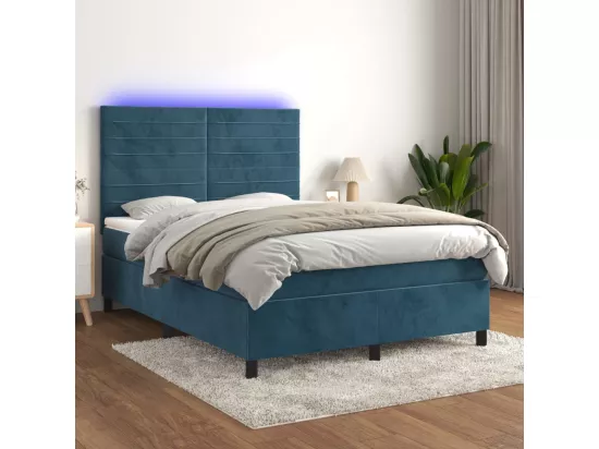 Sommier tapissier matelas et LED Bleu foncé 140x190 cm Velours