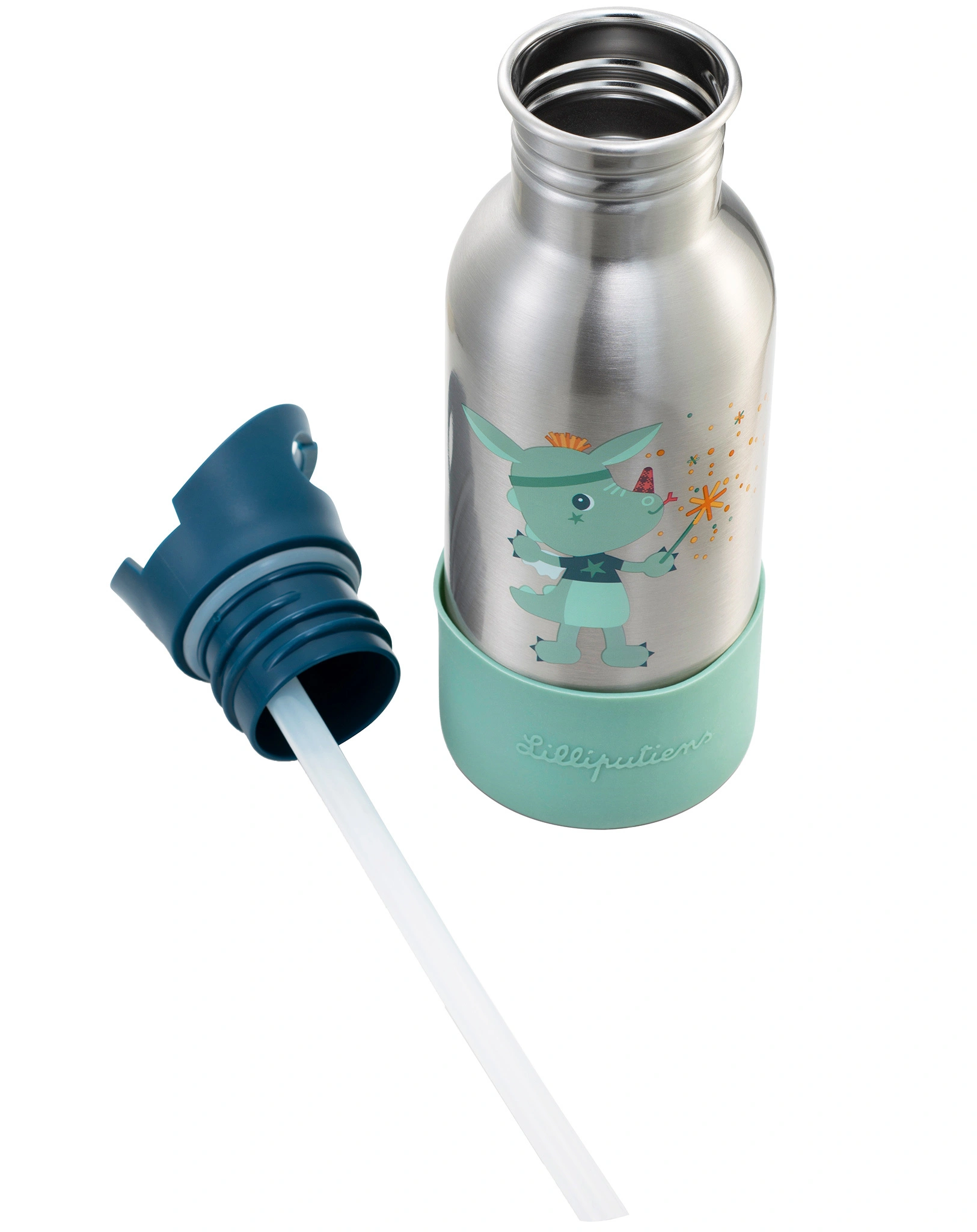 Edelstahl-Trinkflasche  MAGIC JOE (0,6l) in silber/blau