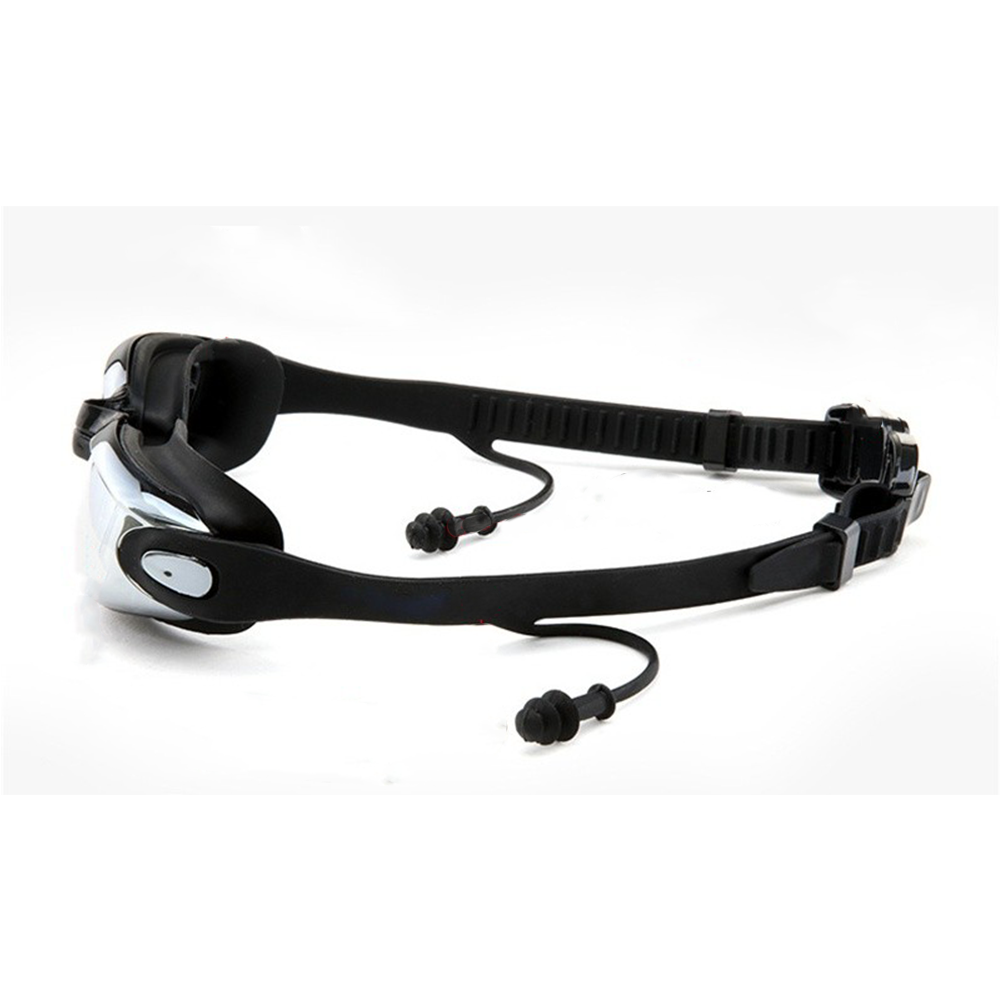 (6-tlg. Set) Gr. M Schwimmausrüstung Elastische Badehose Schwimmbrille Badehaube - Schwarz
