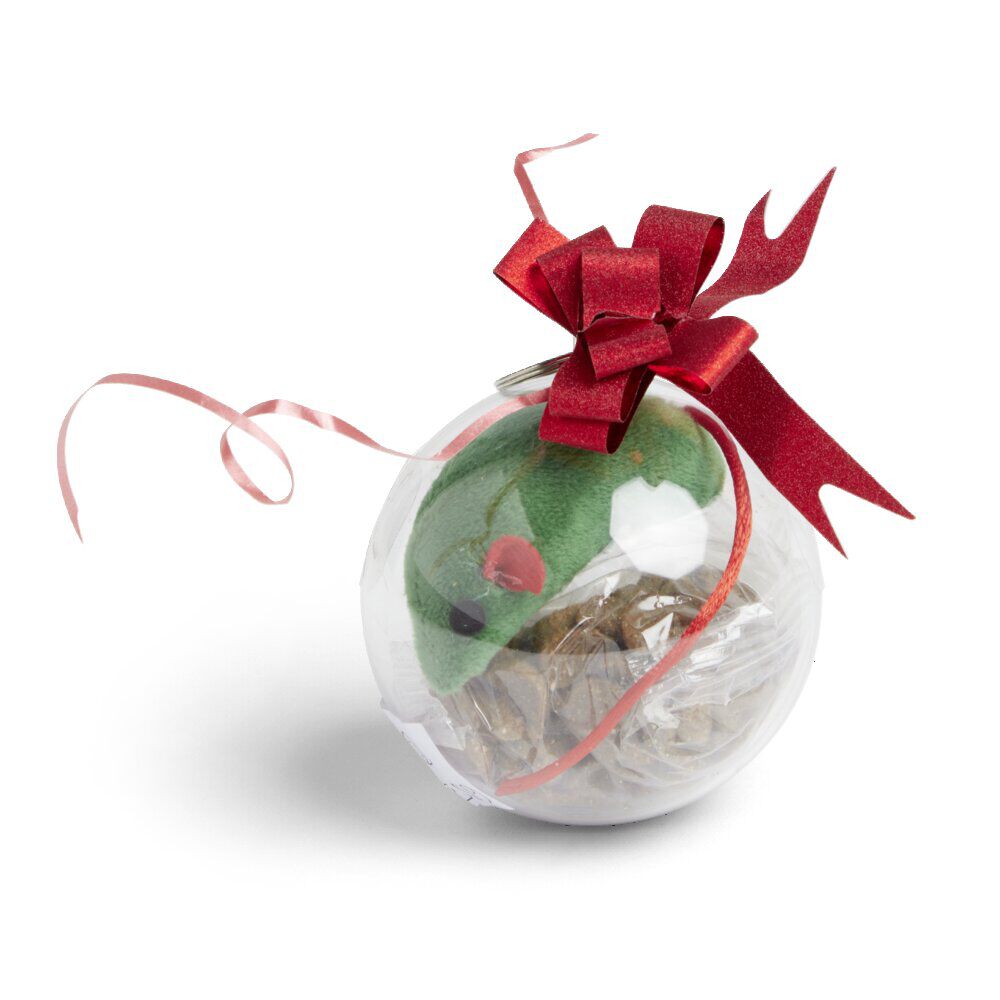 Friandises pour chat dans boule de Noël Ø10cm