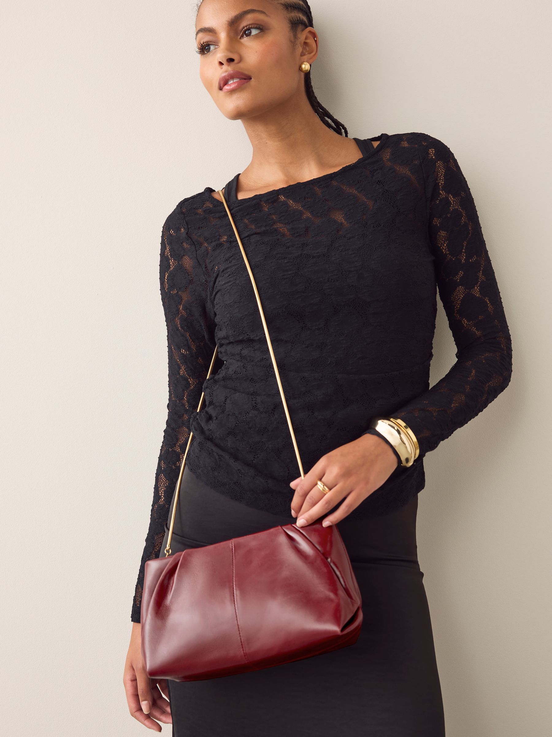 Rood - Leren clutch met drukknoop