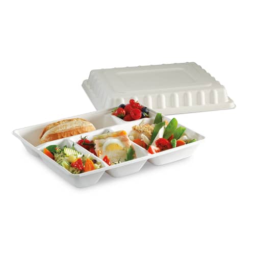 Plateau repas fibres végétales Alphaform 5 compartiments blanc 295 x 240mm