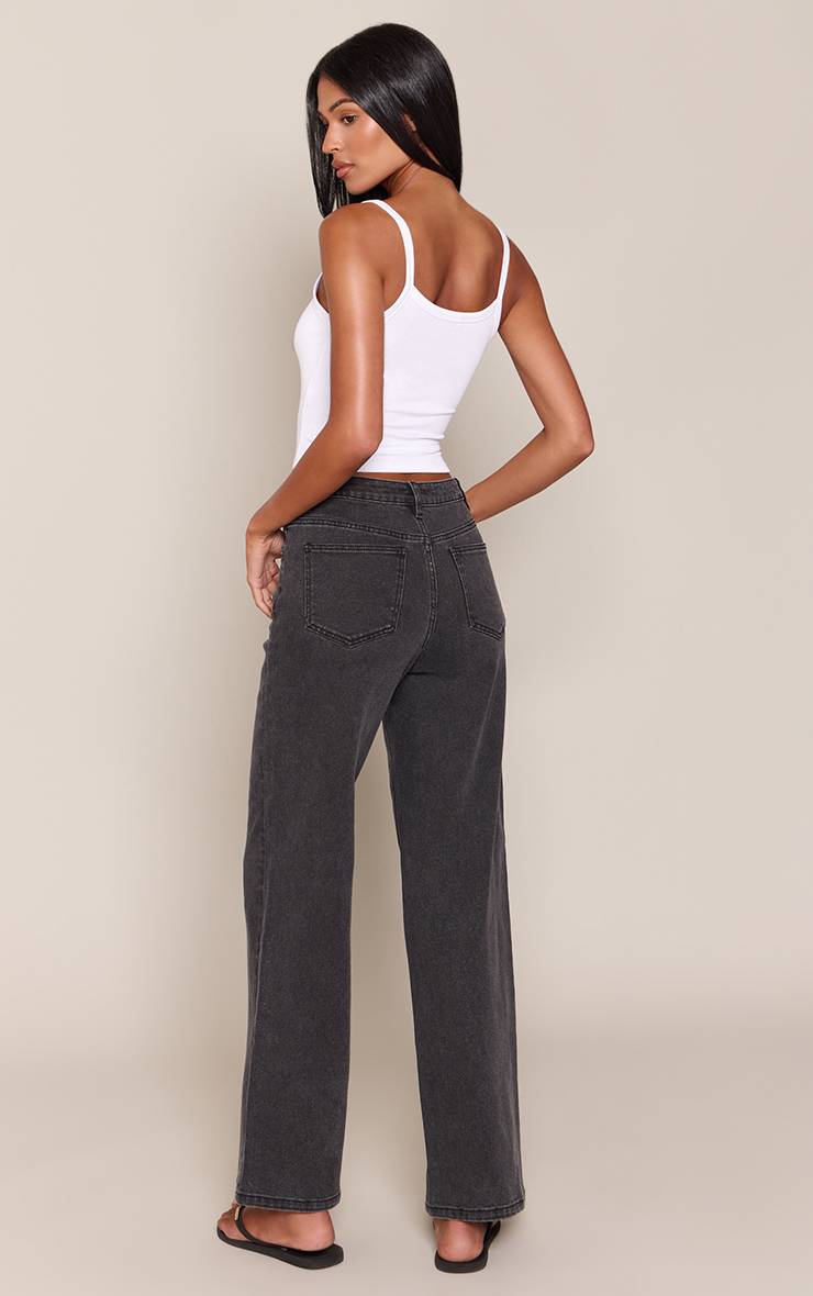 Noir Jean Droit Taille Haute Stretch Coupe Longue