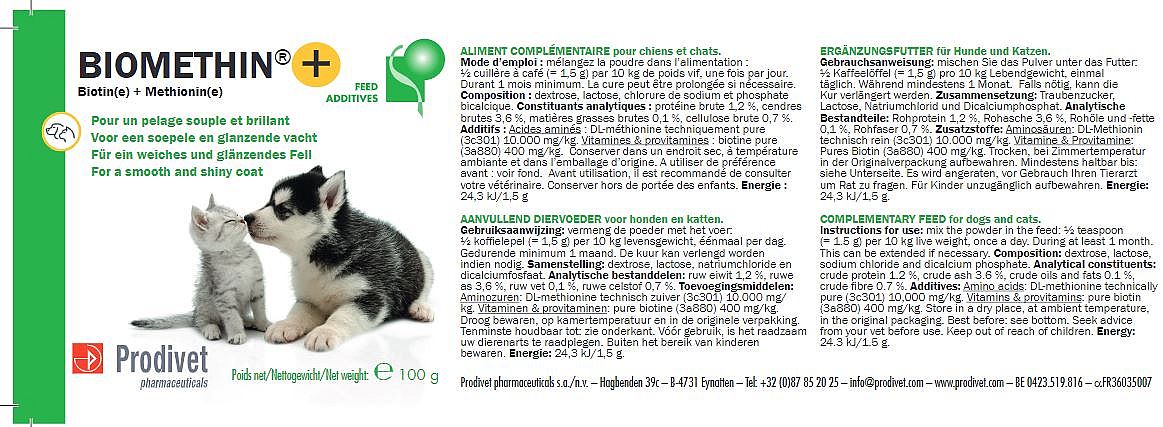 Biomethin+ Prodivet Vacht Hond Kat 100 gram