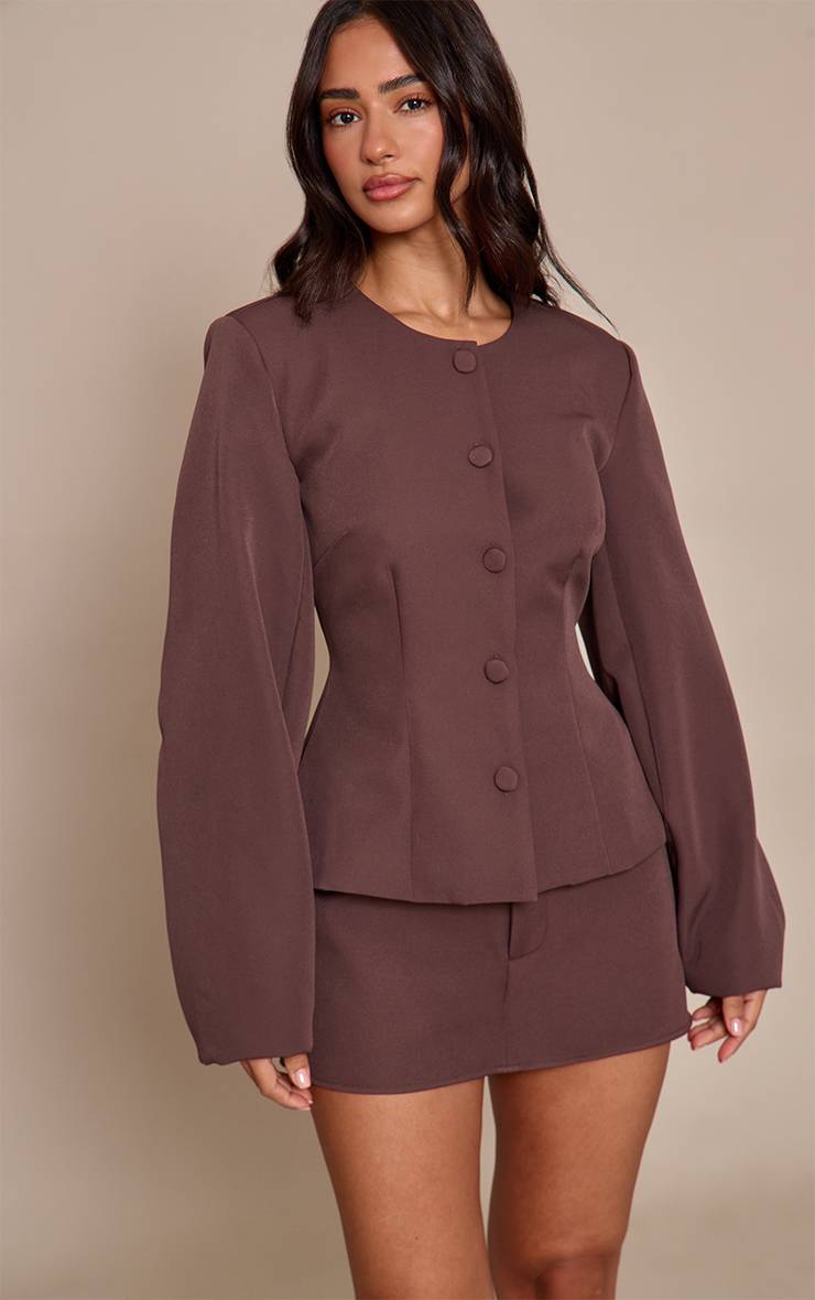 Chocolat Jupe-short Tailleur En Tissu Tissé Petite