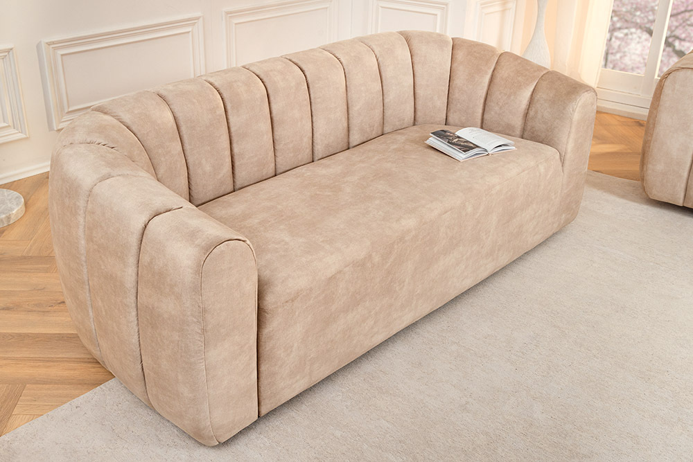 3-Sitzer Sofa BABYLON 200cm champagner beige Samt mit Ziersteppung