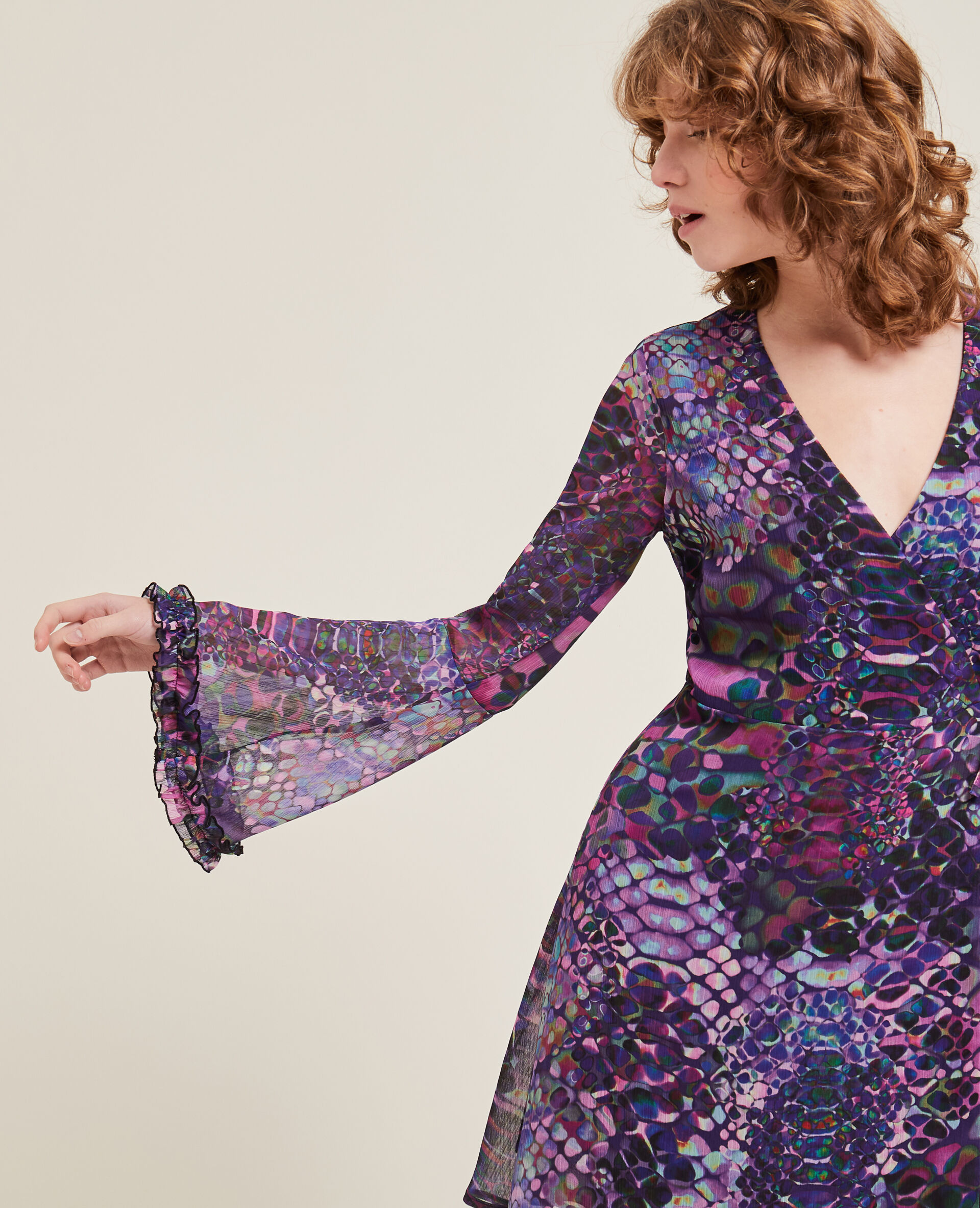 Robe cache-cœur manches flare - Violet