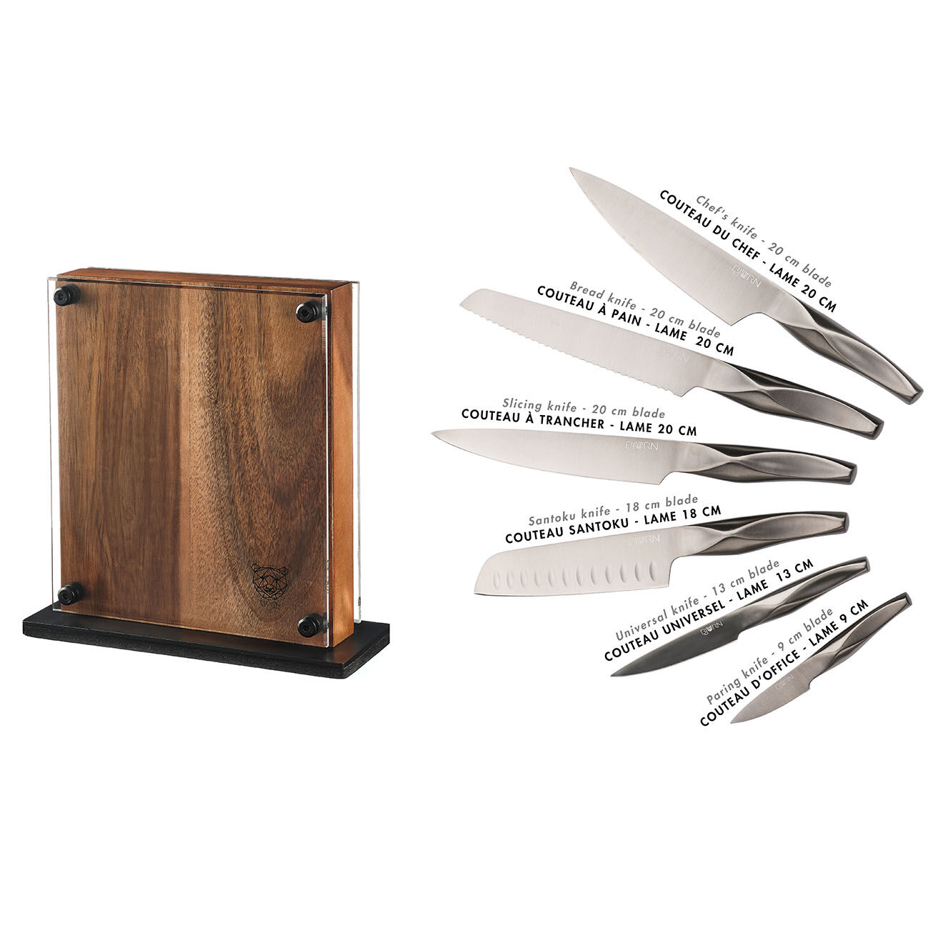 Bjorn Bloc avec couteaux de cuisine Larus Rauma gris métal - 7 pièces