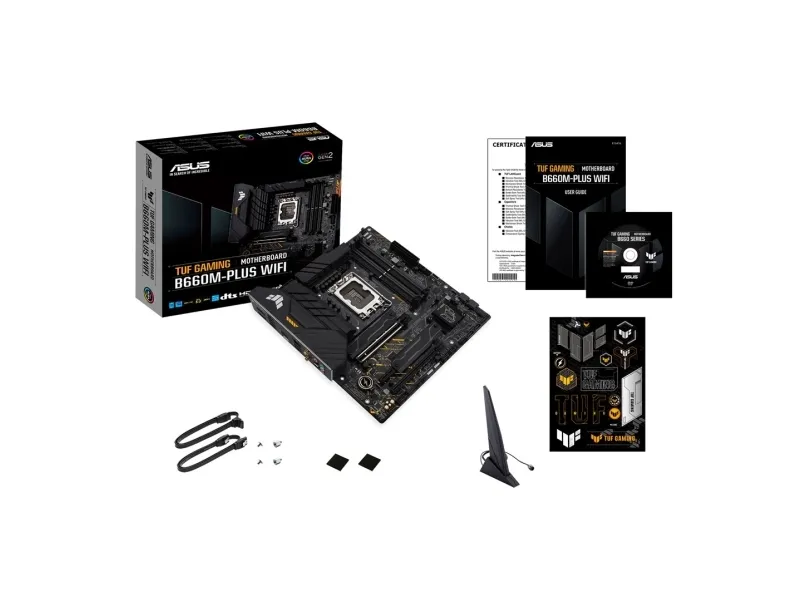 ASUS TUF GAMING B660M-PLUS WIFI - Bundkort - micro ATX - LGA1700 sokkel - B660 Chipset - USB-C Gen 2x2, USB 3.2 Gen 1, USB 3.2 Gen 2, USB-C Gen1 - 2.5 Gigabit LAN, Wi-Fi 6, Bluetooth - onboard grafik (CPU påkrævet) - HD Audio (8-kanaler)