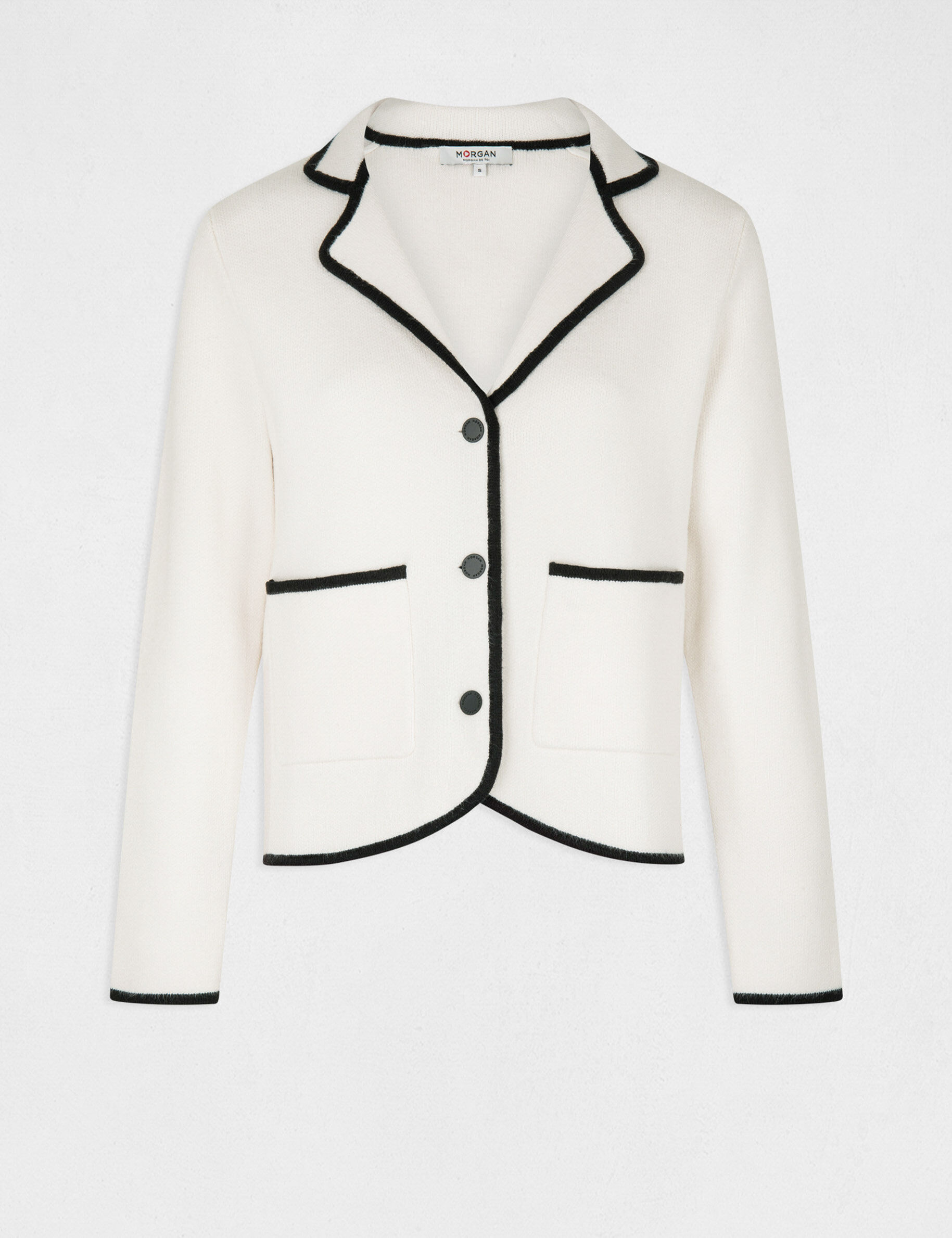 Gilet boutonné liserés contrastants ivoire femme - ivoire