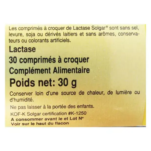 Comprimidos mastigáveis Solgar Lactase 3500, 30 comprimidos