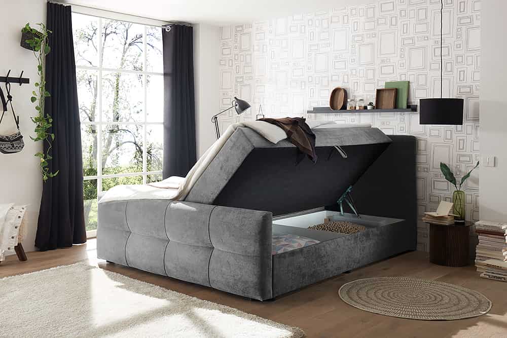 Boxspringbett TOULOUSE 180x200cm dunkelgrau Microfaser inkl. Matratze Stauraum Topper
