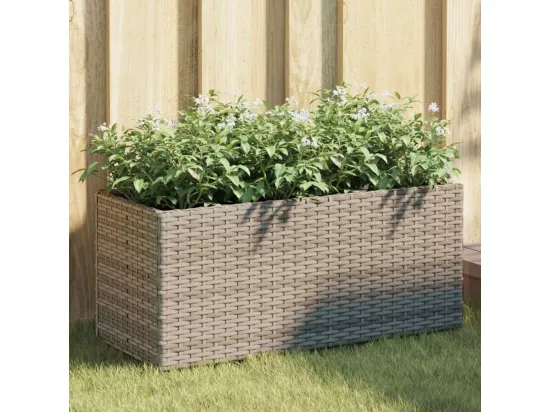 Jardinière avec 2 pots gris 72x30x32 cm résine tressée