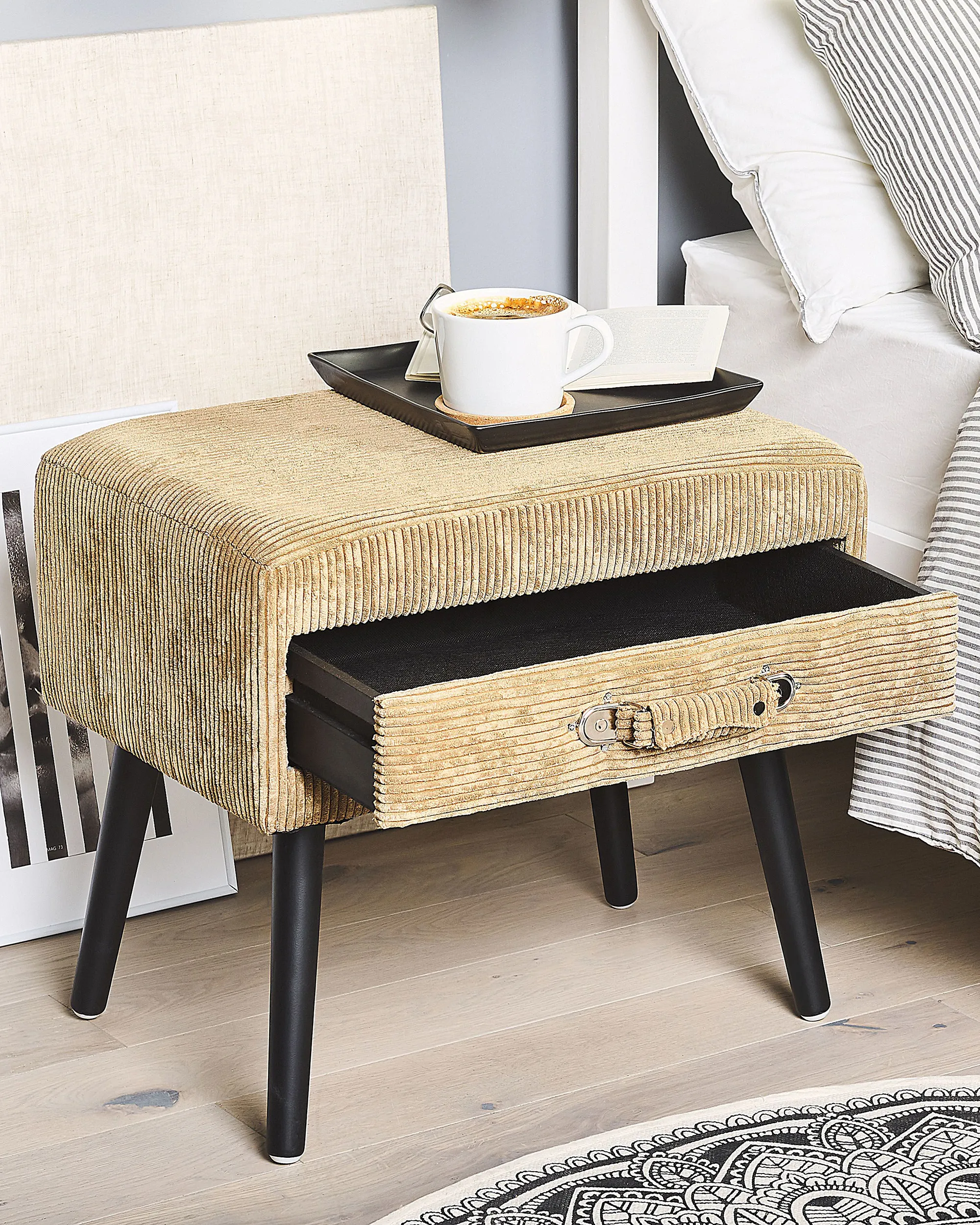 Nachtkastje met 1 lade EUROSTAR Corduroy Zandbeige