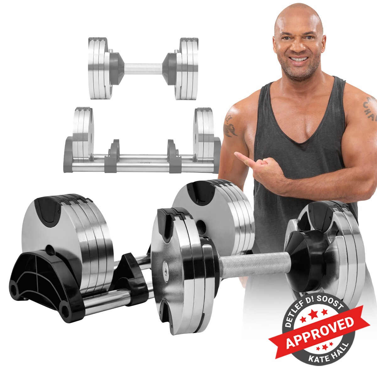Miweba Sports verstellbare Kurzhantel VH100, Stahl, 4-24 kg, funktionales Verschluss-System, Gestell