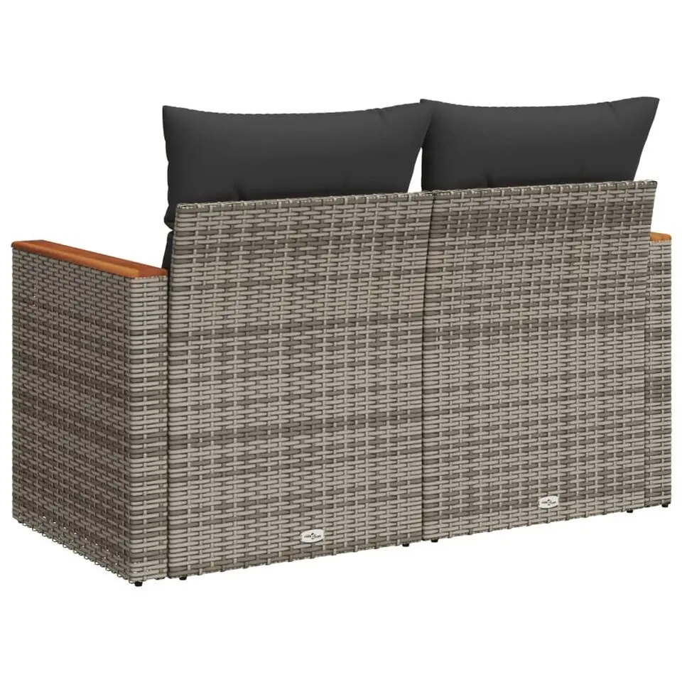 vidaXL - Tuinbank 2-zits - Grijs - Poly rattan - Met kussens