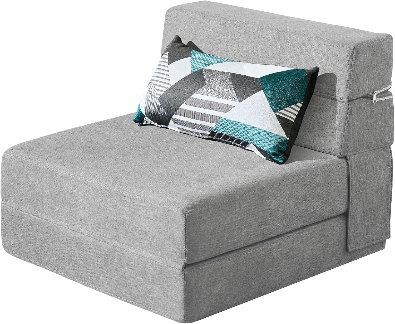 ANONER 70 x 190 cm Bodensessel Schlafsessel, Schlafsofa mit Memory Schaum & Kissen, Sofabett Gästesofa mit Schlaffunktion für Wohnzimmer Büro, Schlafcouch Waschbar Set Hellgrau