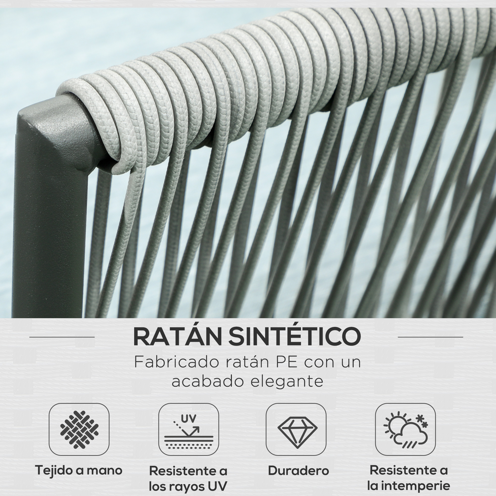 Conjunto de Móveis de Rattan Outsunny de 4 Peças, Conjunto de Móveis para Jardim, Sofá de 2 Lugares, Sofá de Canto, Mesa de Centro com 6 Almofadas Acolchoadas e Estrutura de Alumínio para Varanda ou Terraço, Cinza