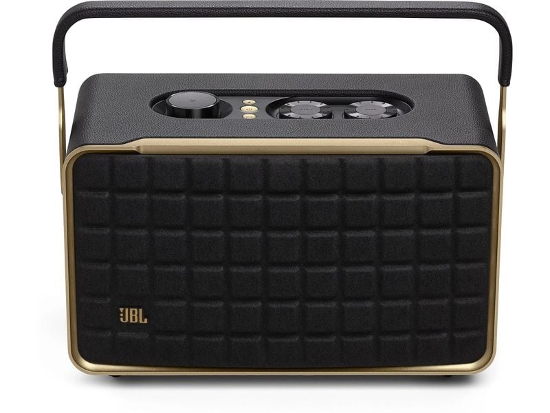 JBL Bluetooth Speaker Authentics 300 Schwarz Tragbarer Smart-Home-Lautsprecher mit WLAN, Bluetooth und Sprachassistent im Retro-Design