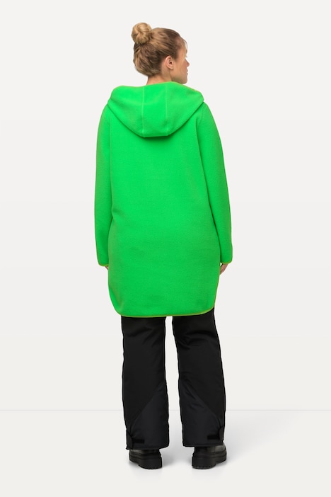 Long-Teddy-Fleecepullover, Kapuze, Zipper, Langarm