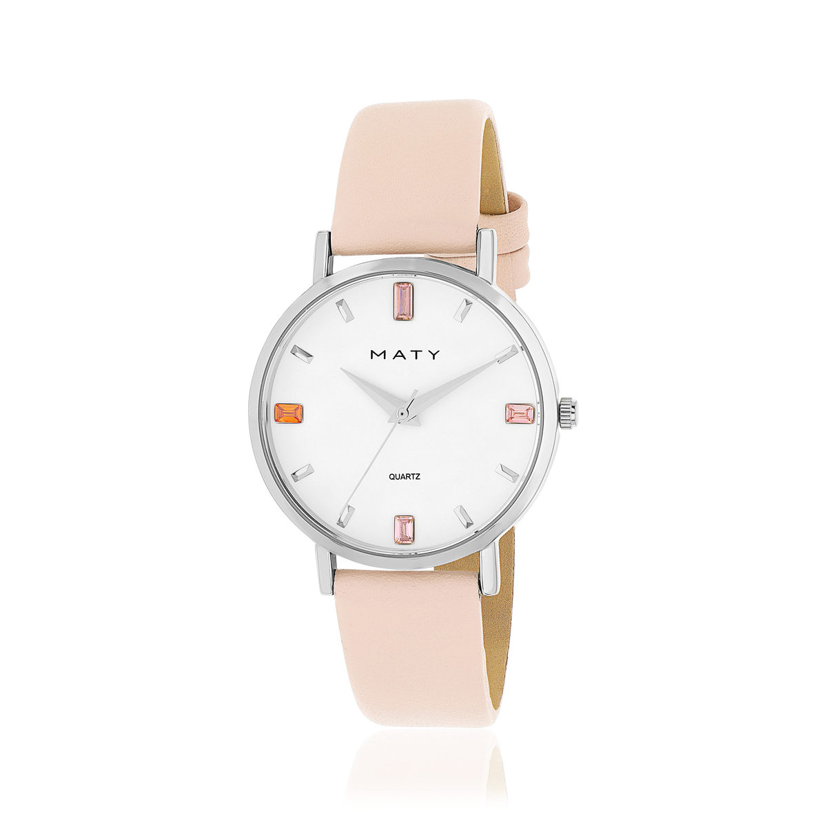 Montre femme chromée bracelet cuir rose