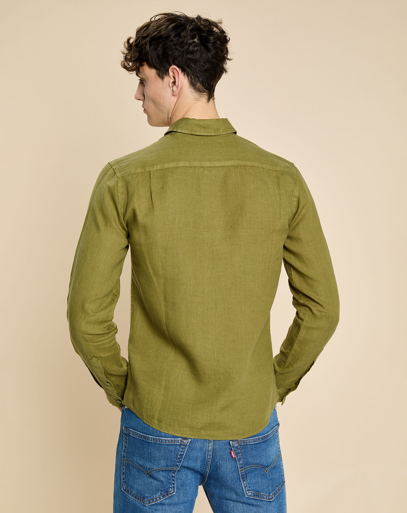 Harris Wilson Chemise slim 100% Lin Danny olive