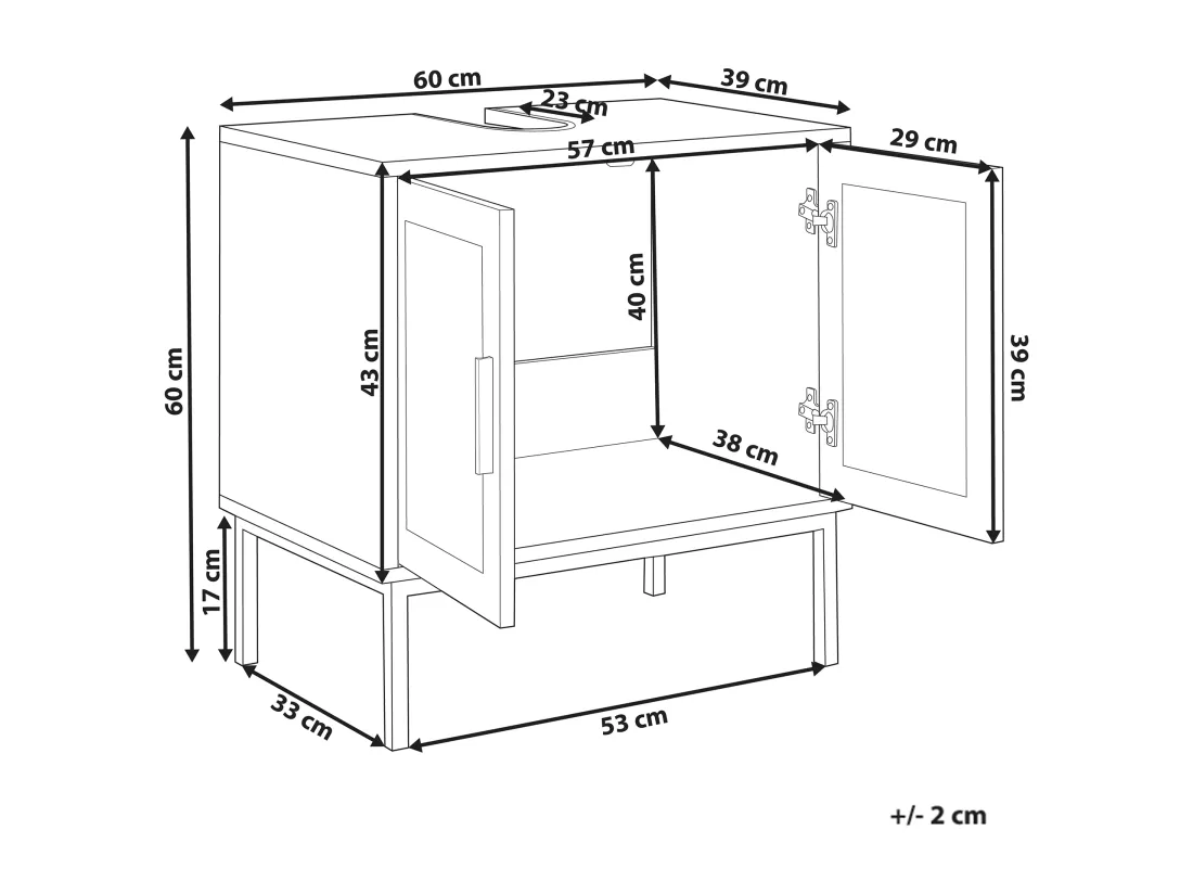 Meuble de salle de bain ROSELL 60 cm 40 cm 60 cm Marron clair