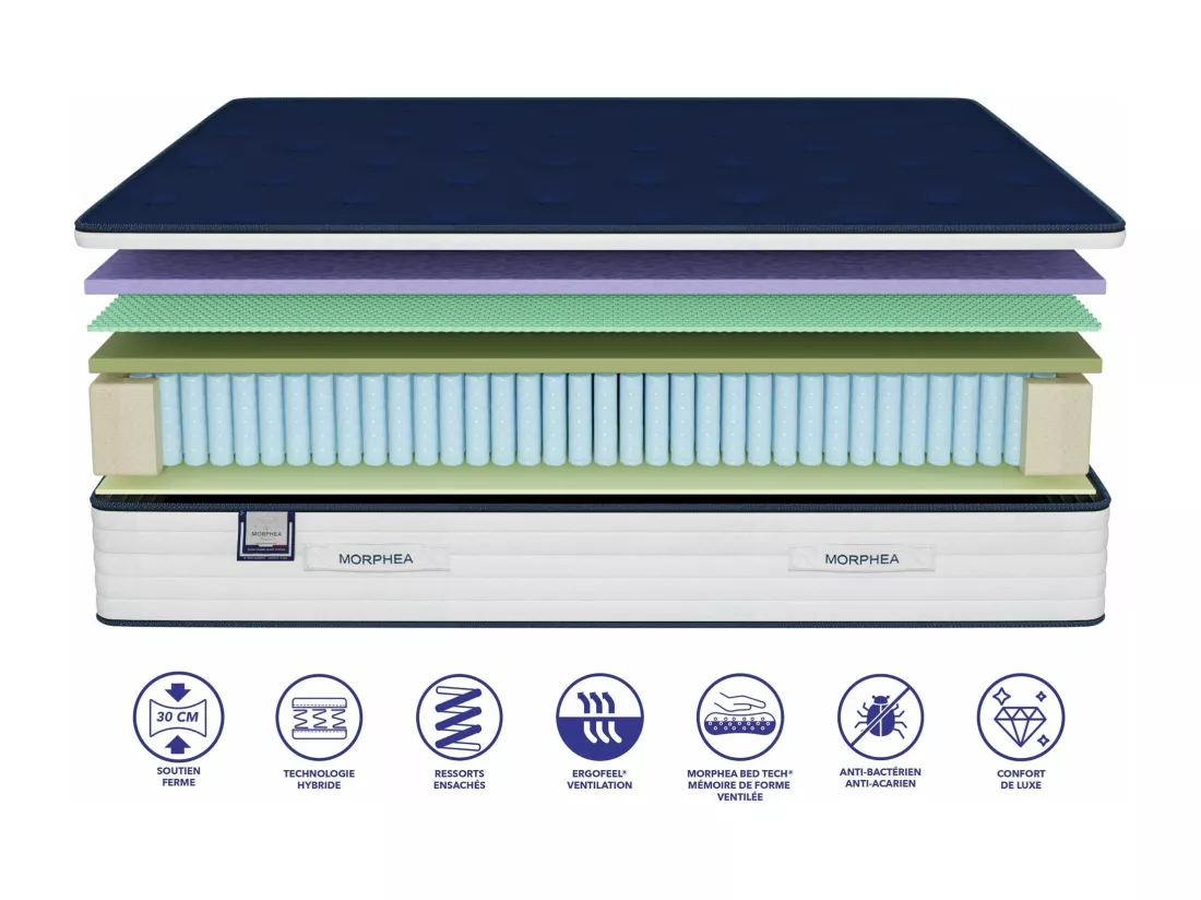 Matelas Hybride 120x190x30cm VICTORIA Luxe - Mousse à mémoire forme et Ressorts Ensachés - Soutien ferme - Morphea