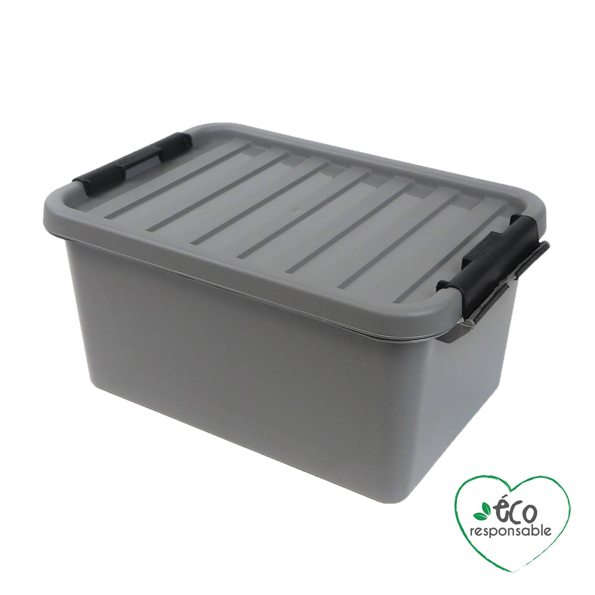BOX CLIP AVEC POIGNEE PLASTIQUE RECYCLE 8L 34X23X16CM GRIS