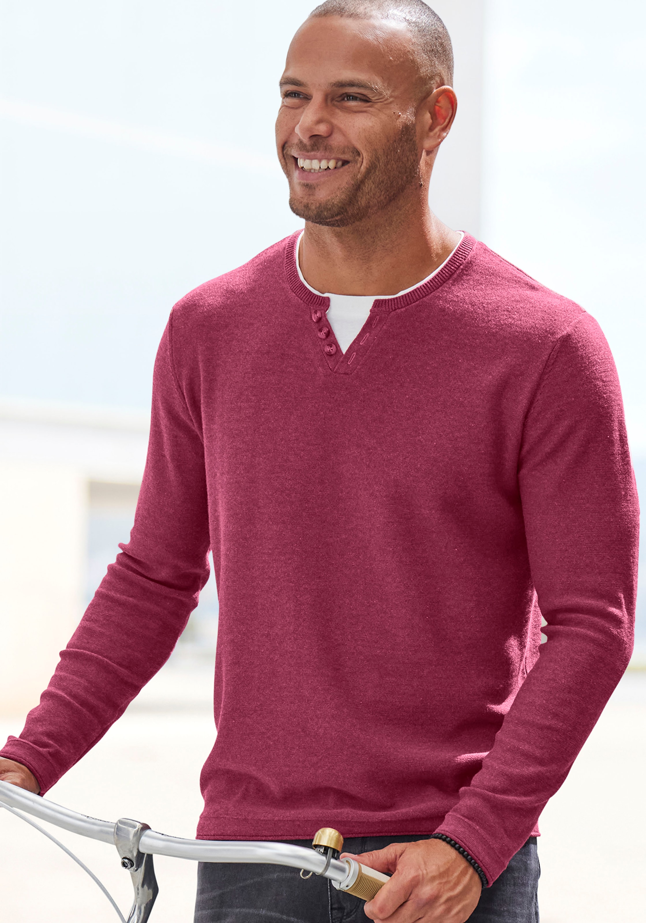 H.I.S Strickpullover , Pullover mit hochwertiger Halslochverarbeitung in double-layer Optik
