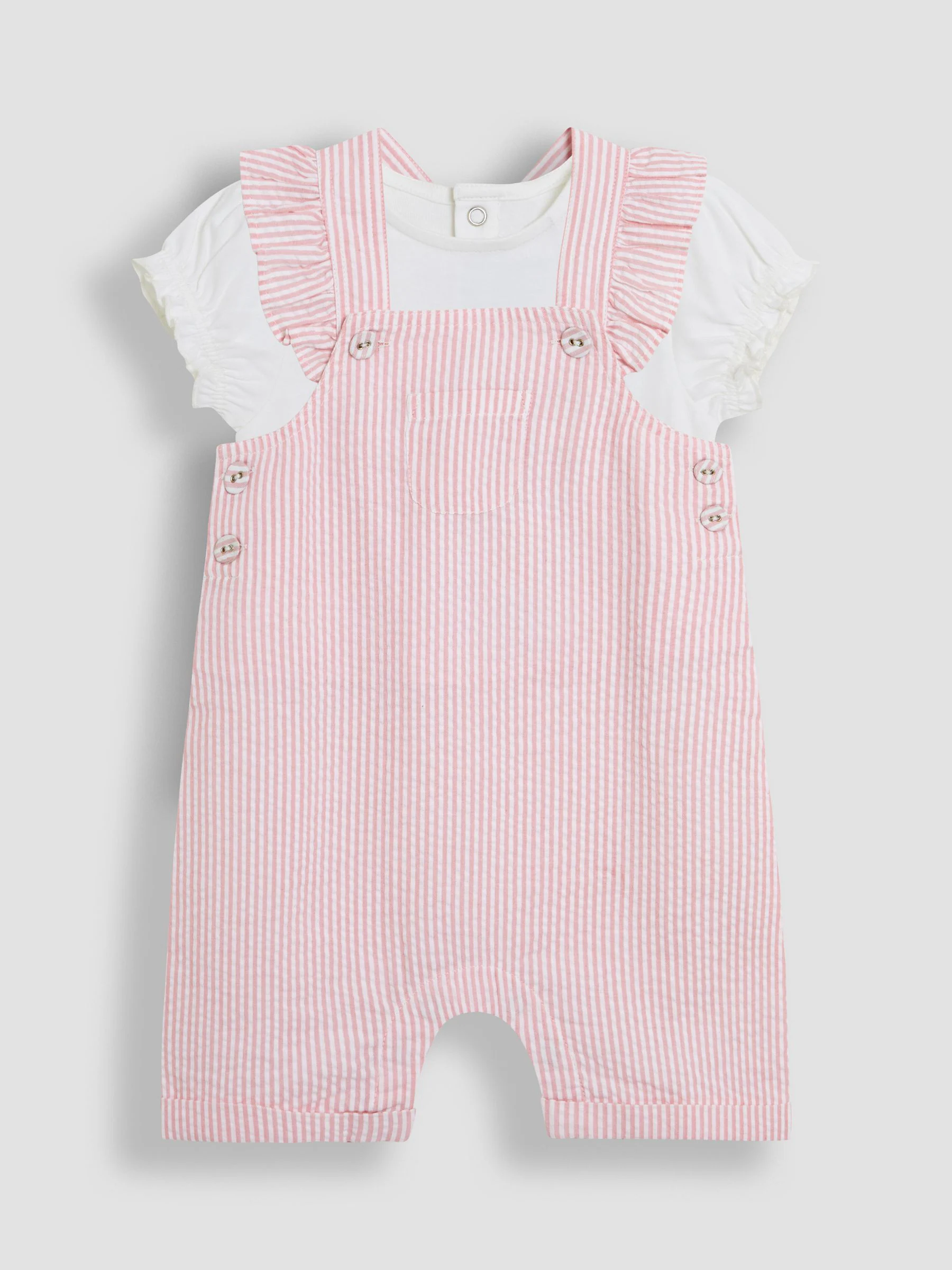 JoJo Maman Bébé 2-Piece Seersucker Stripe Dungarees & T-Shirt Set
