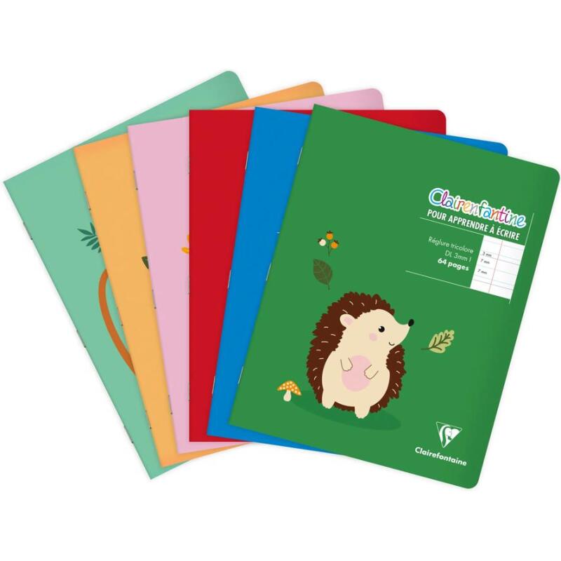 Cahier piqué 17x22cm 64 pages double ligne 3mm + interligne + marge Couleur aléatoire - Assortis