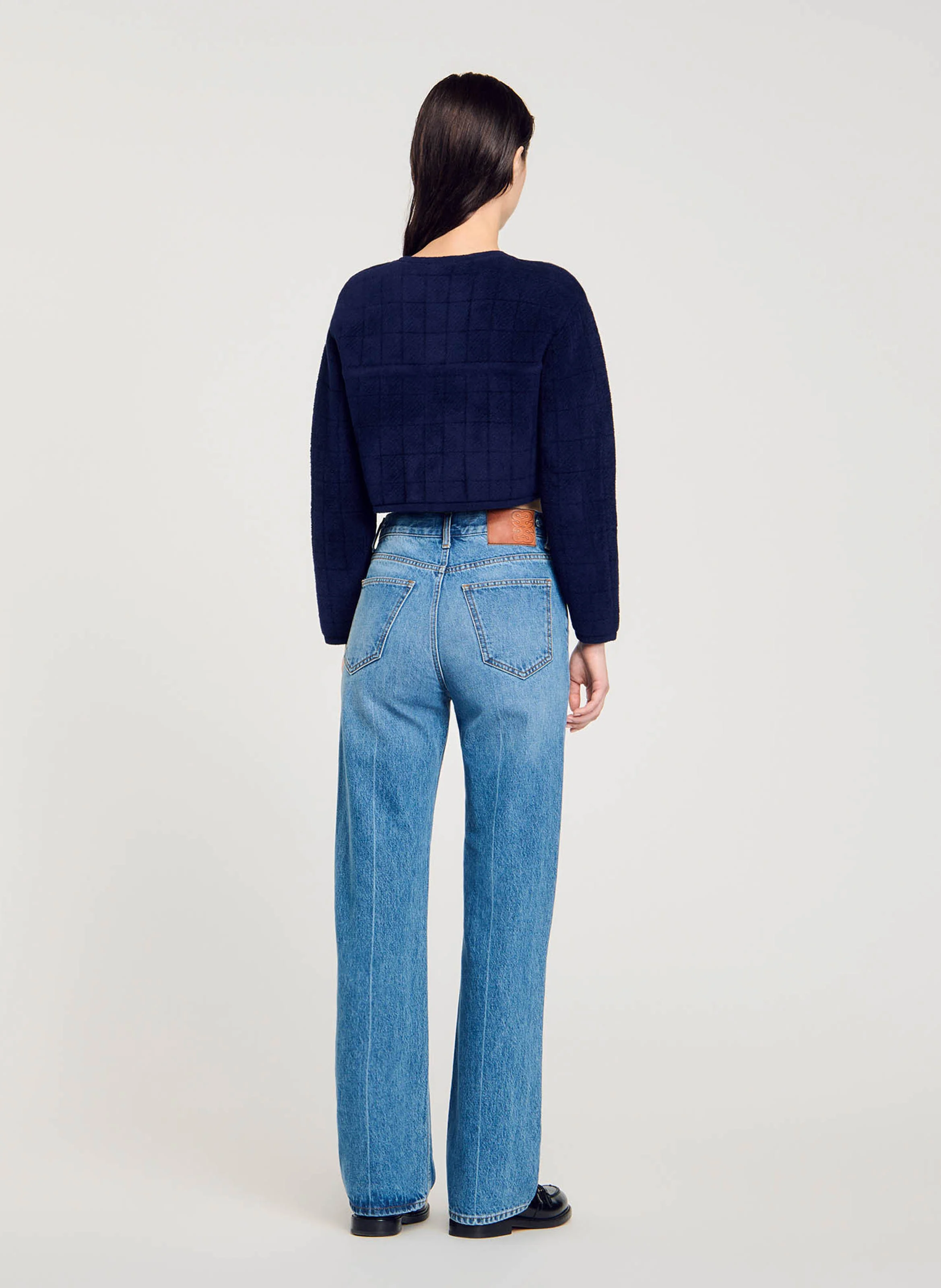 Veste col rond droite en maille | Bleu
