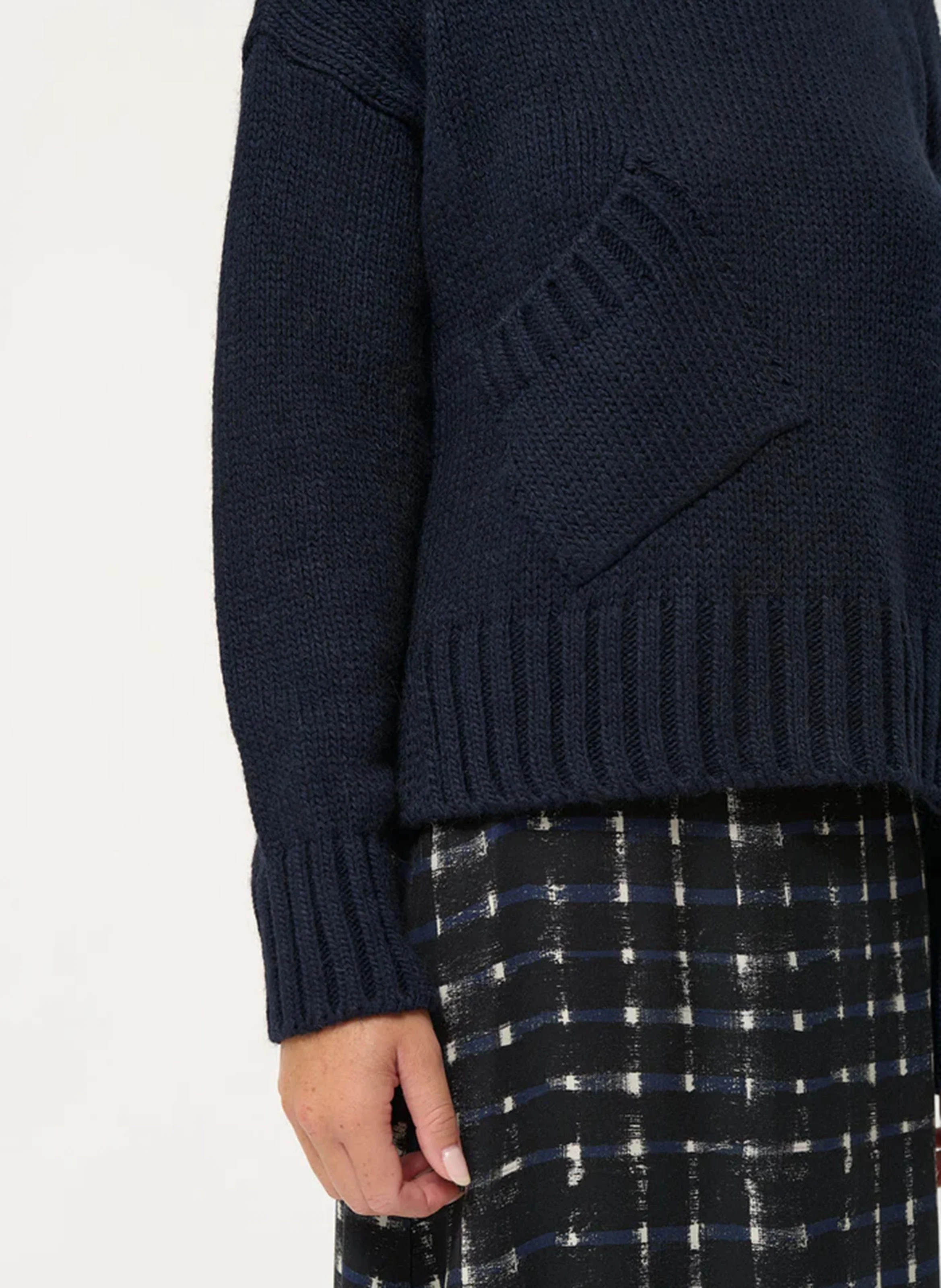 Pull ample col montant en maille mélangée | Bleu