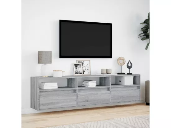 Meuble TV mural avec LED sonoma gris 180x31x45 cm