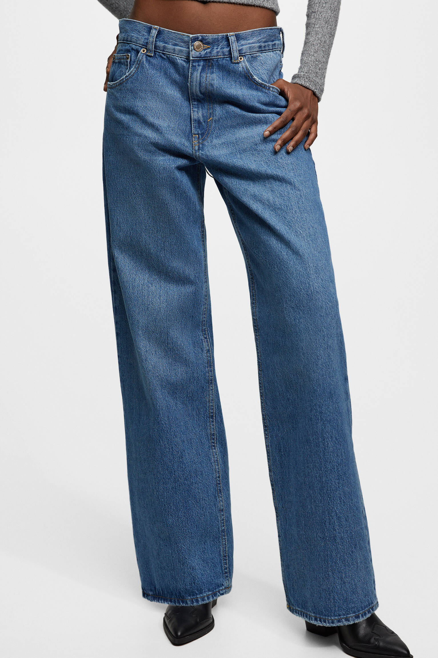 CALÇA JEANS OVERSIZED - CINTURA BAIXA - AZUL MÉDIO