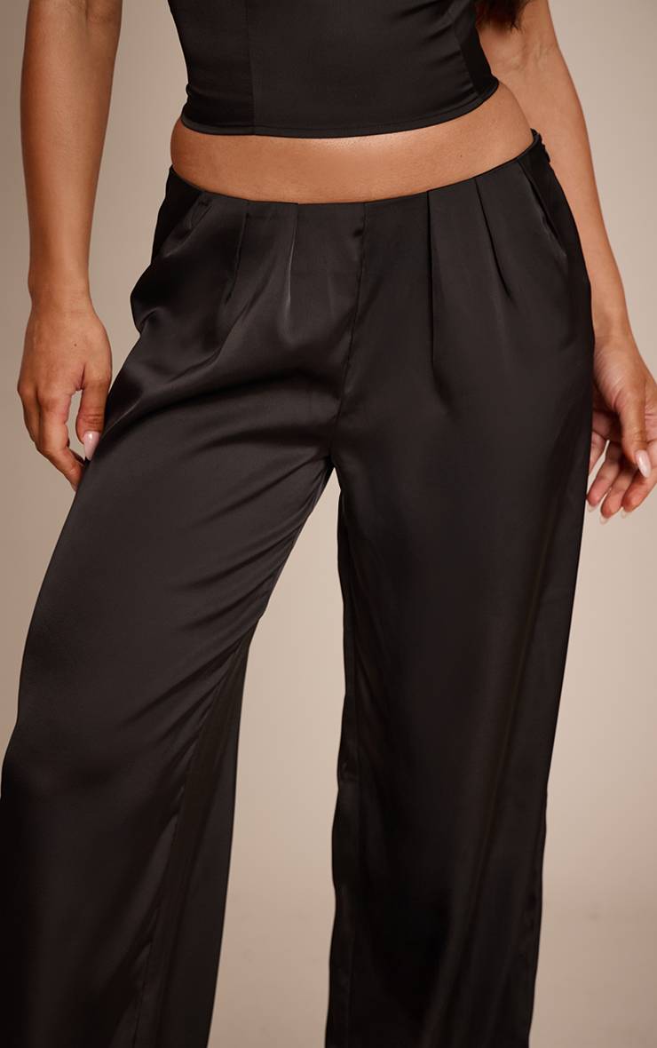 Noir Pantalon Large Plissé En Satin